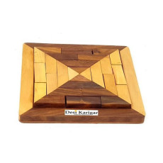 Handmade Square Wood Tangram Puzzle Game Set - Brown Yellow