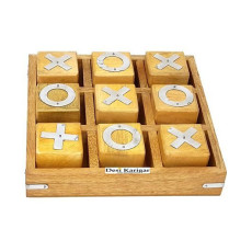 Noughts and Crosses Game Brass Wooden Tic Tac Toe Game - Off White