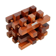 Handmade Wooden IQ Teaser Puzzle Magic Games Jailed Square for Children Unique Gifts - Brown