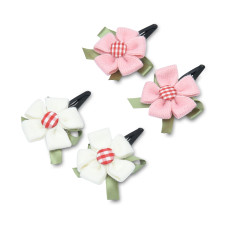 Girls Trendy Hair Clips Set of 4 - Pink & Off White-FUNHC495