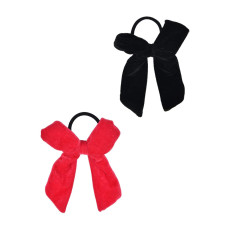 Velvet Bow Ponytail Holder Set of 2 - Multicolor-FUNPOH148