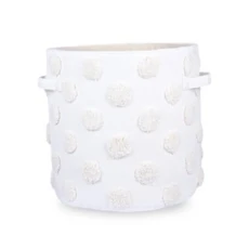 PomPom Large Round Beige Toy Storage Basket