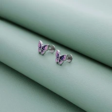 Pink Butterfly 925 Silver Stud for Kids & Teen(10+ Yrs)