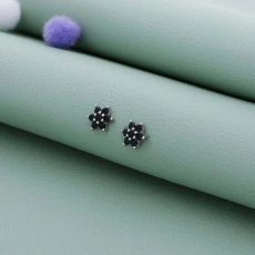 Black Floral Crystal 925 Silver Stud for Kids & Teen(10+ Yrs)