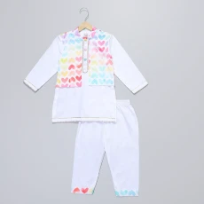 White heart print kurta payjama set