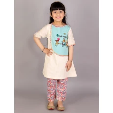 Blue Multi color printed kurta set