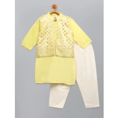 Lime Yellow kurta with Attached Jacket and Pyjama