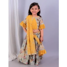 Mughal printed blouse lehnga set with attached dupatta