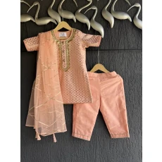 Peach chanderi kurta set