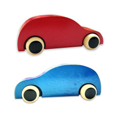 Lil Amigos Nest Channapatna Wooden Toys ( 1 Years+) Multicolor - Improves Hand Eye Coordination & Sound Skills Toys Race Cars Set Pack of 2 - (Blue & Red Color)