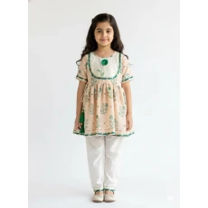 Beige floral printed anchor thread kurta set