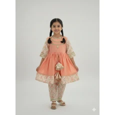 Peach cotton silk frock style kurta
