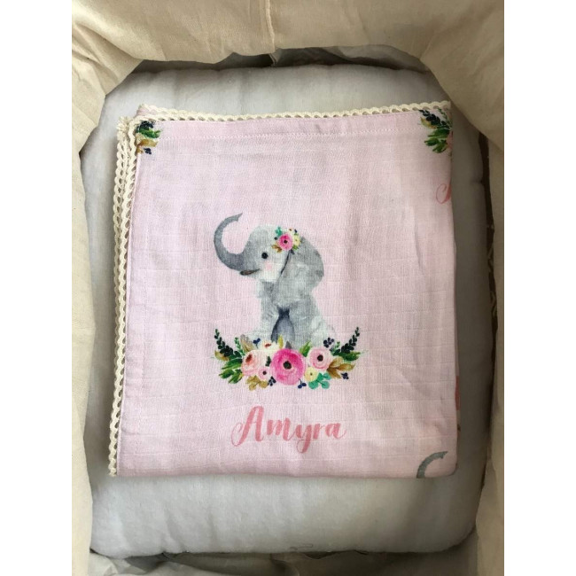 Flowery elephant customised baby swaddle
