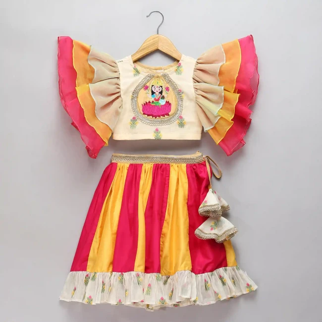 Laxmi Goddess Embroidered Lehenga Set for Durga Puja and Navratri
