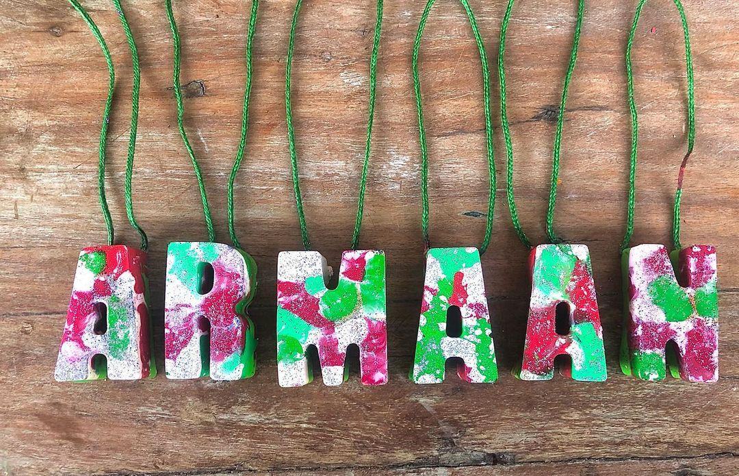 Christmas Tree Name Crayons - per letter (Red, Green & White) | Handmade | Non-Toxic | BIS Certified | Festive Gift for Kids
 (Limited Edition – Available Only for Christmas)