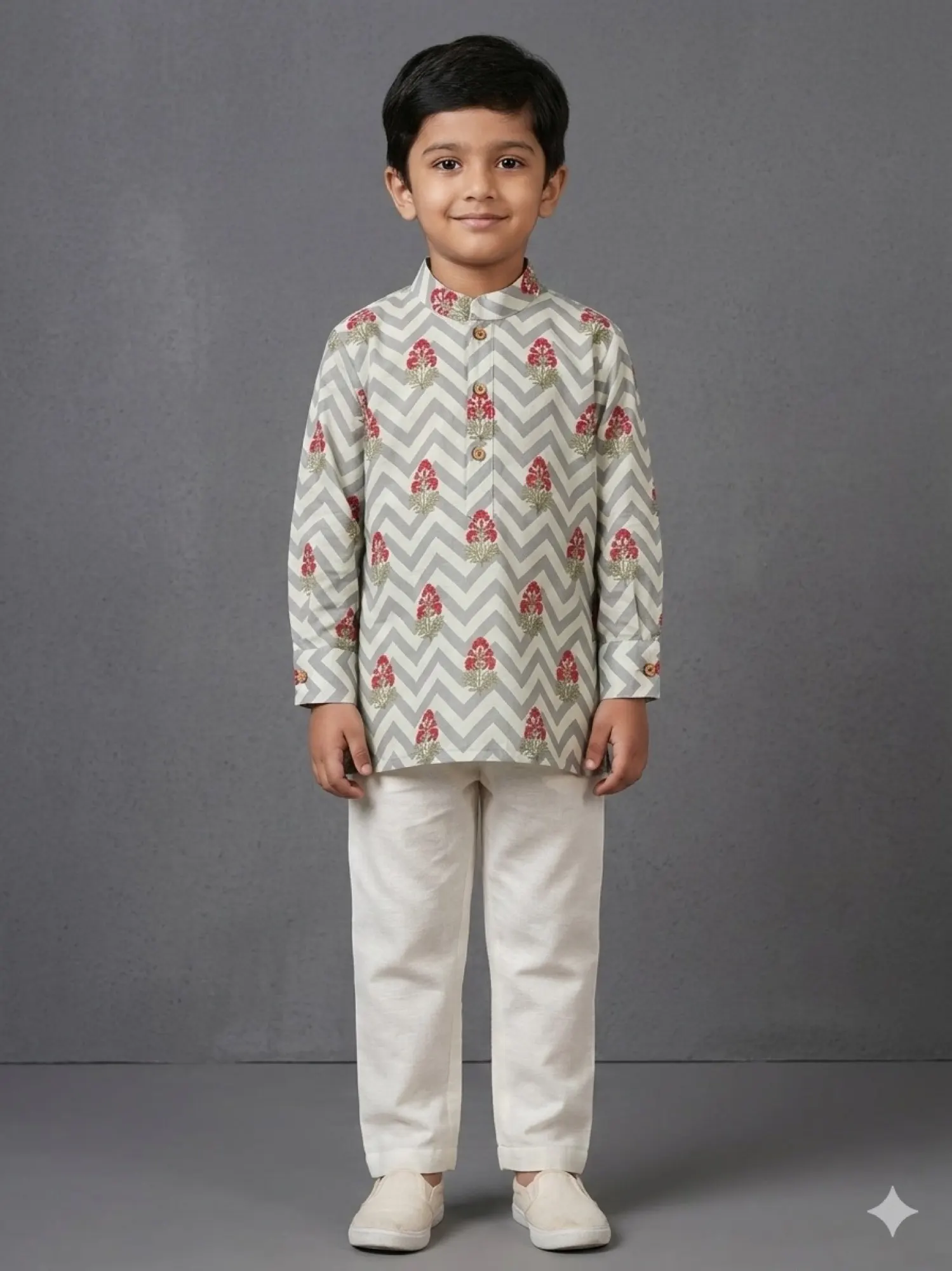 Grey floral print short kurta set