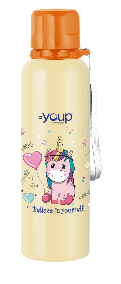 Stainless Orange pink color Unicorn kids water bottle OCEAN- 750 ml
