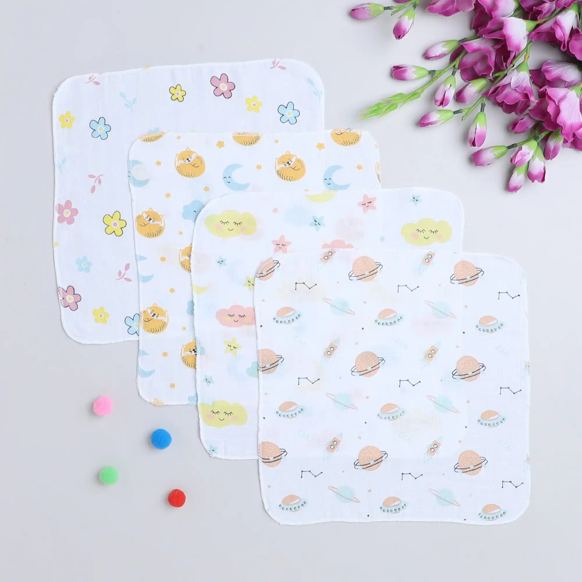 Thin abstract printed ultra soft double layer muslin washcloth set - WCS42 Combo P5